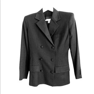 Ann Taylor Double Breasted 100% Wool Blazer Vintage 80s Black Padded Shoulders 6